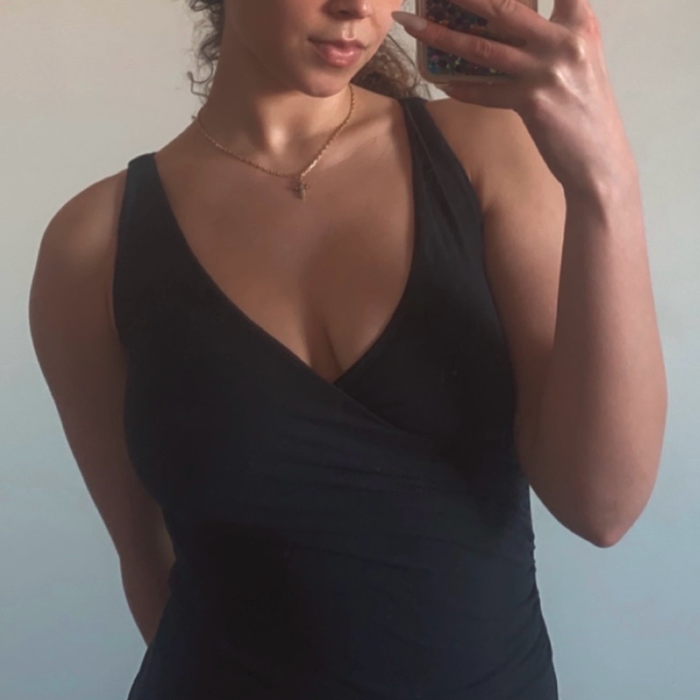 Vintage Y2K Ralph Lauren Blue Label Sleeveless V Neck Wrap Black Mini Dress - Picture 10 of 11